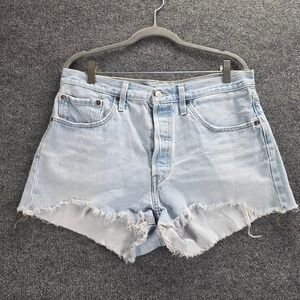 Levis Premium 501 Wmns Light Wash High Rise Cut Off Denim Shorts Sz 31 - Cotton